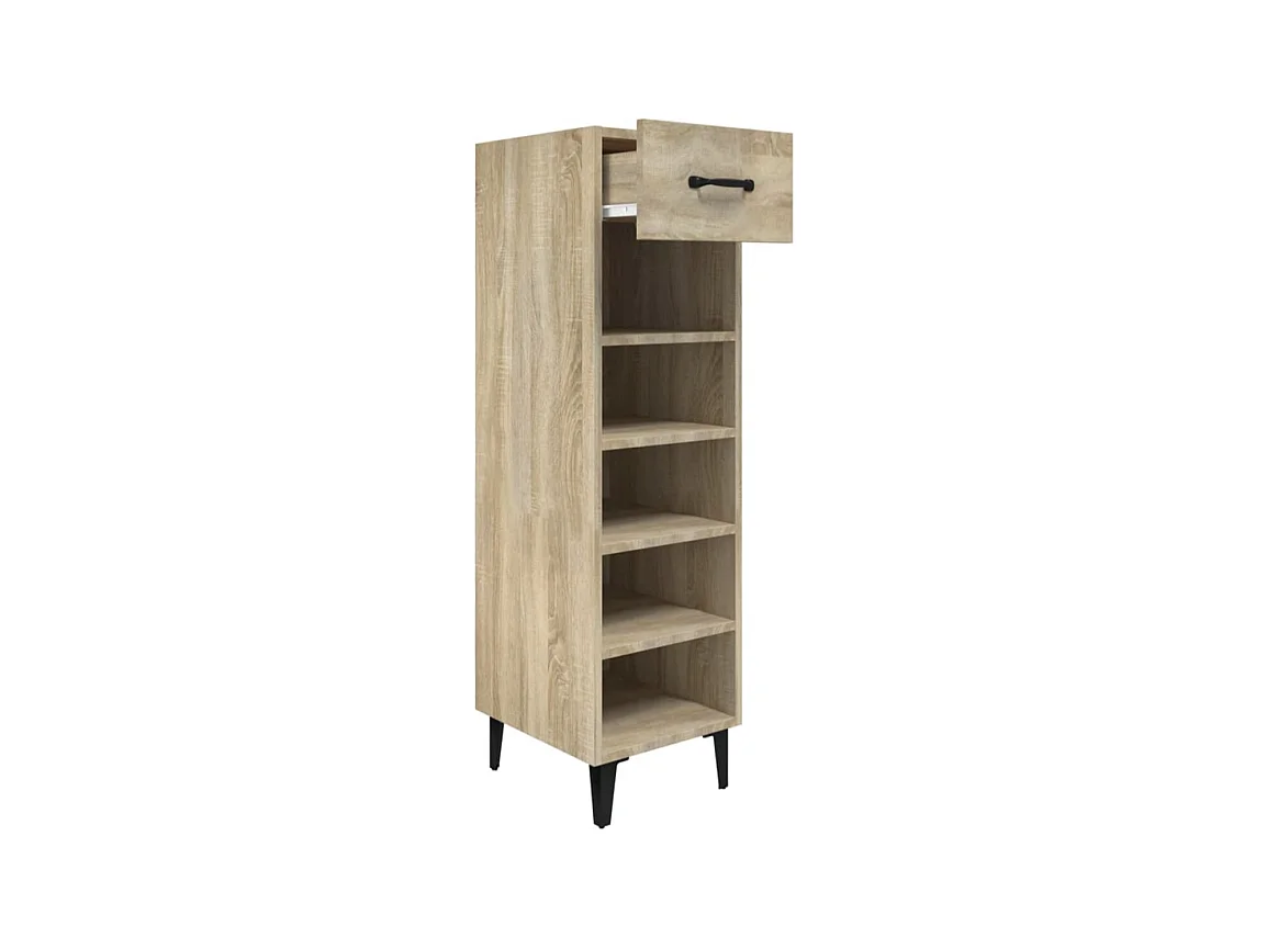Meuble à étagères Livio avec 1 tiroir - Pieds en métal noir-Couleur Marron