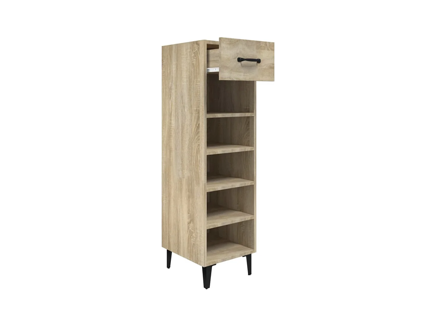 Meuble à étagères Livio avec 1 tiroir - Pieds en métal noir-Couleur Marron
