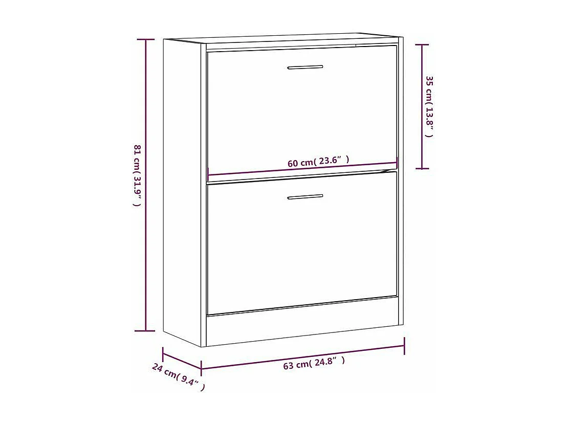 Armoire à chaussures en bois Puerto L63xH81xP24 – 2 portes rabattables-Couleur Gris béton