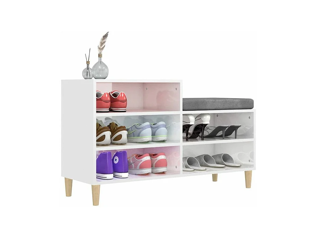 Armoire à chaussure Blanc brillant 102x36x60 Bois ingénierie