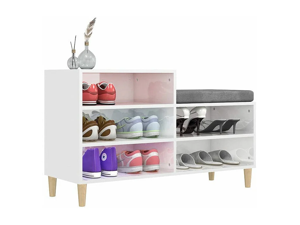 Armoire à chaussure Blanc brillant 102x36x60 Bois ingénierie