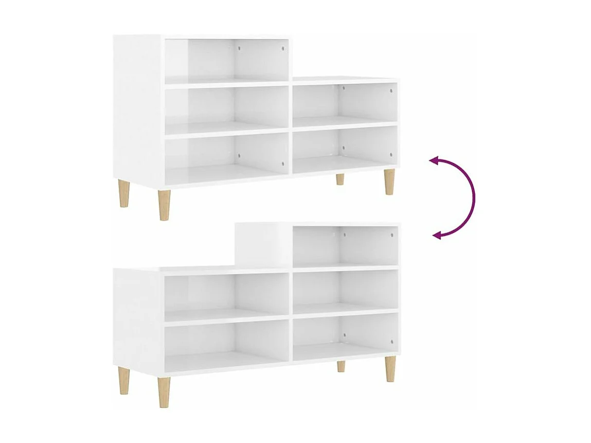 Armoire à chaussure Blanc brillant 102x36x60 Bois ingénierie