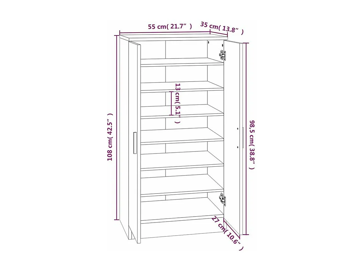 Meuble à chaussures 7 niveaux Palina L55xH108xP35 – Élégance et fonctionnalité-Couleur Noir