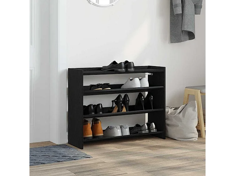 Étagère à chaussures en bois Manda L 80 x H 62cm - Rangement 3 niveaux-Couleur Noir