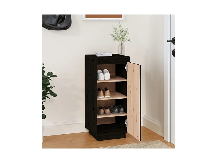 Armoire à chaussures Noir 35x35x80 Bois de pin massif
