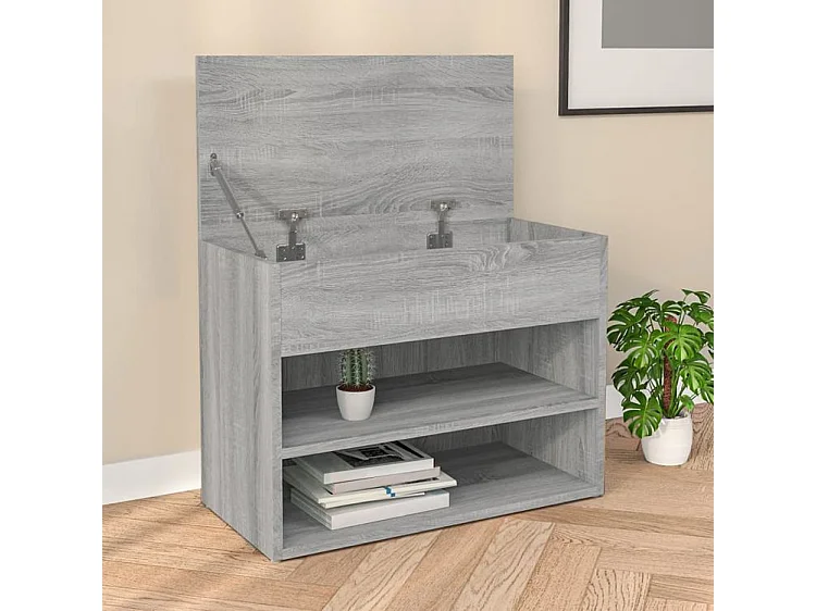 Banc à chaussures en bois Borka L 60 x H 45cm - Compact et Pratique-Couleur Chêne gris