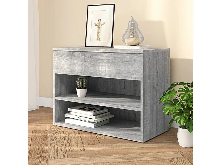 Banc à chaussures en bois Borka L 60 x H 45cm - Compact et Pratique-Couleur Chêne gris