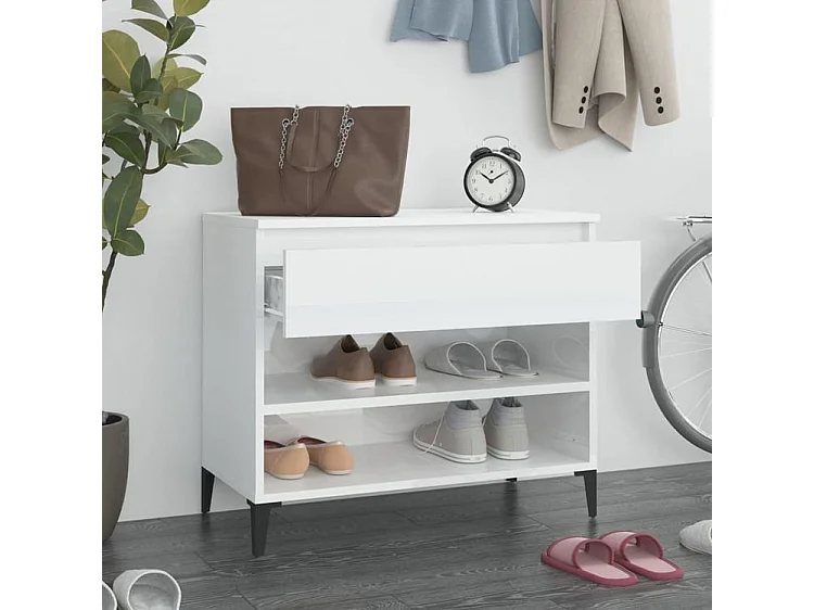 Armoire à chaussure Blanc brillant 70x36x60 Bois ingénierie