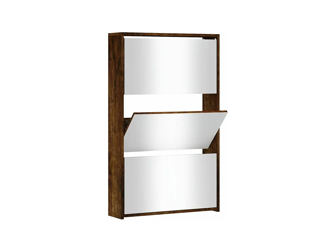 Armoire à chaussures 3 portes rabattables avec miroir Ranka H 102cm – Design moderne et élégant-Couleur Marron