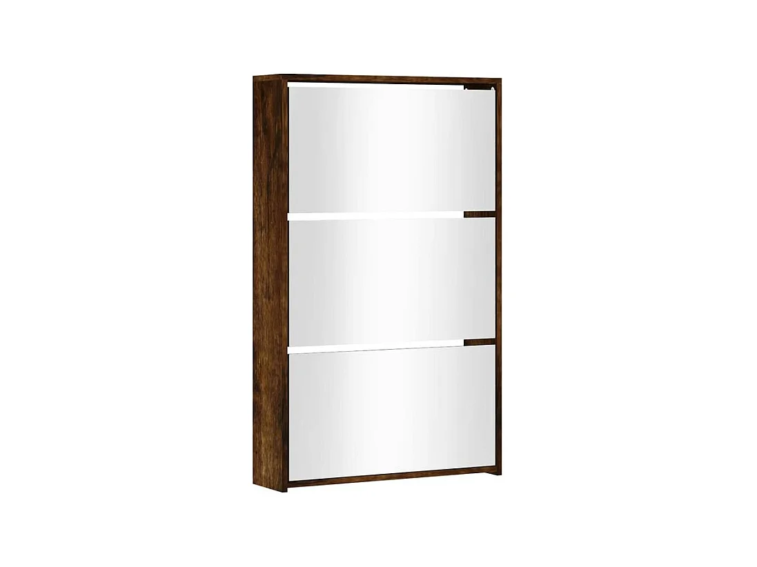 Armoire à chaussures 3 portes rabattables avec miroir Ranka H 102cm – Design moderne et élégant-Couleur Marron