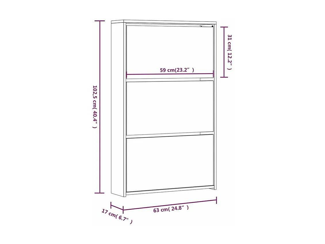 Armoire à chaussures 3 portes rabattables avec miroir Ranka H 102cm – Design moderne et élégant-Couleur Marron