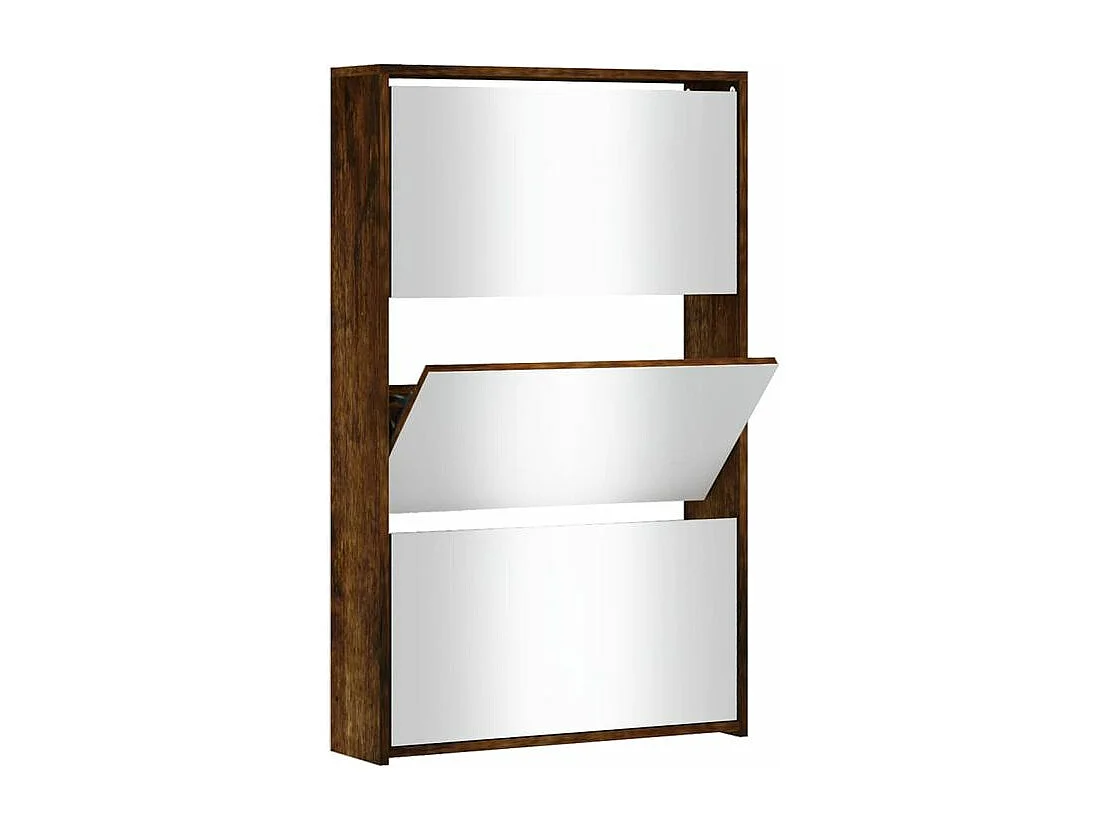 Armoire à chaussures 3 portes rabattables avec miroir Ranka H 102cm – Design moderne et élégant-Couleur Marron
