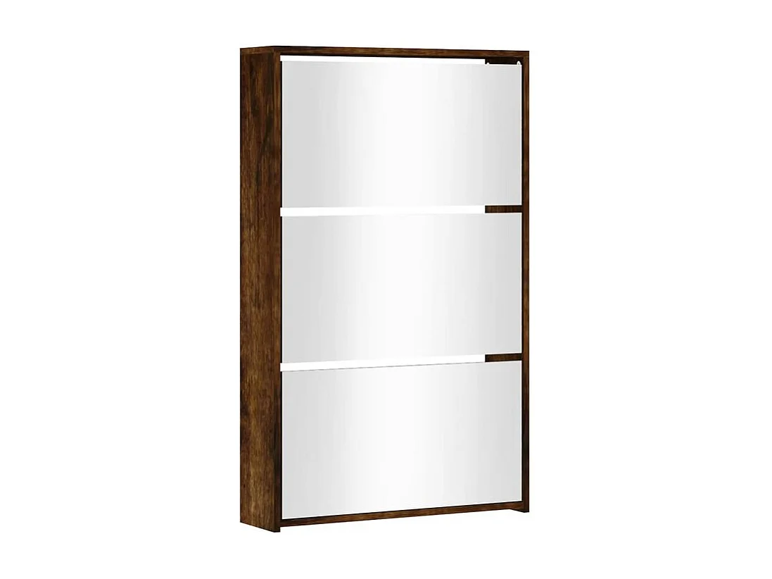 Armoire à chaussures 3 portes rabattables avec miroir Ranka H 102cm – Design moderne et élégant-Couleur Marron