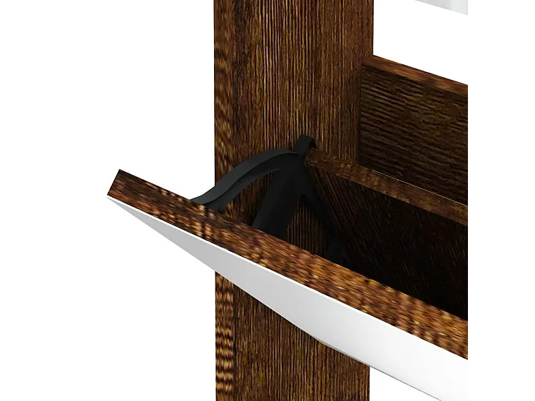 Armoire à chaussures 3 portes rabattables avec miroir Ranka H 102cm – Design moderne et élégant-Couleur Marron