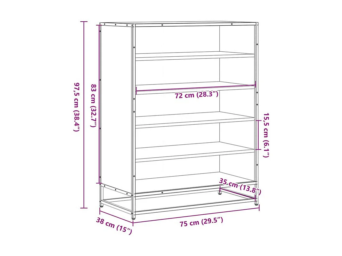 Meuble à chaussures sonoma gris bois d'ingénierie et métal