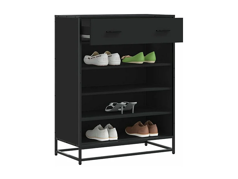 Meuble à chaussures noir 75x38x97,5 bois d'ingénierie métal