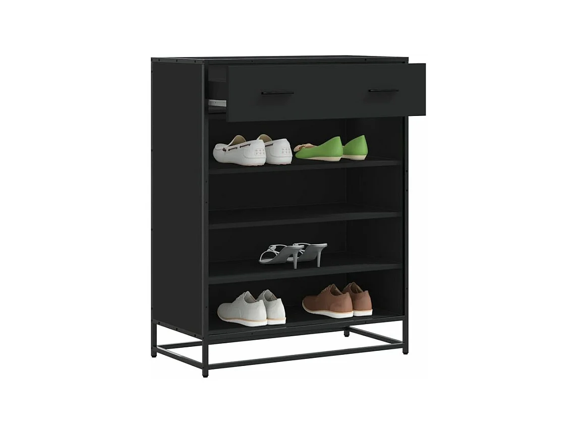 Meuble à chaussures noir 75x38x97,5 bois d'ingénierie métal