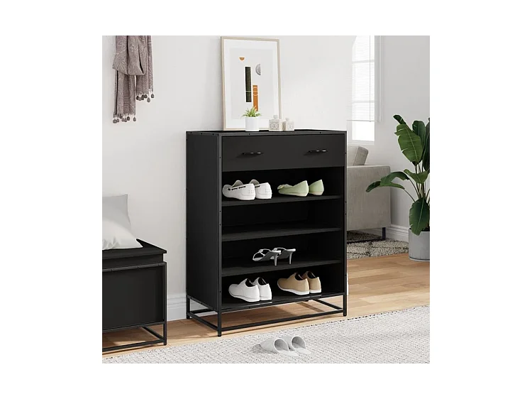 Meuble à chaussures noir 75x38x97,5 bois d'ingénierie métal