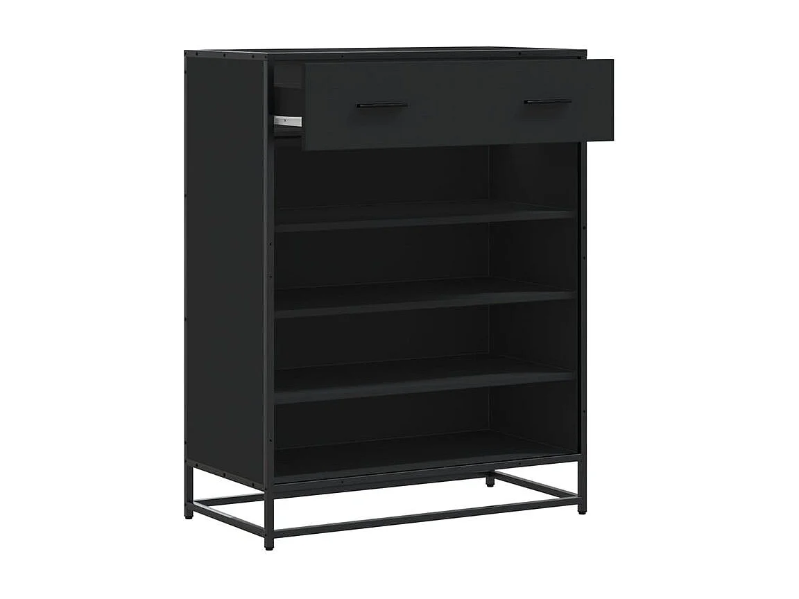 Meuble à chaussures noir 75x38x97,5 bois d'ingénierie métal
