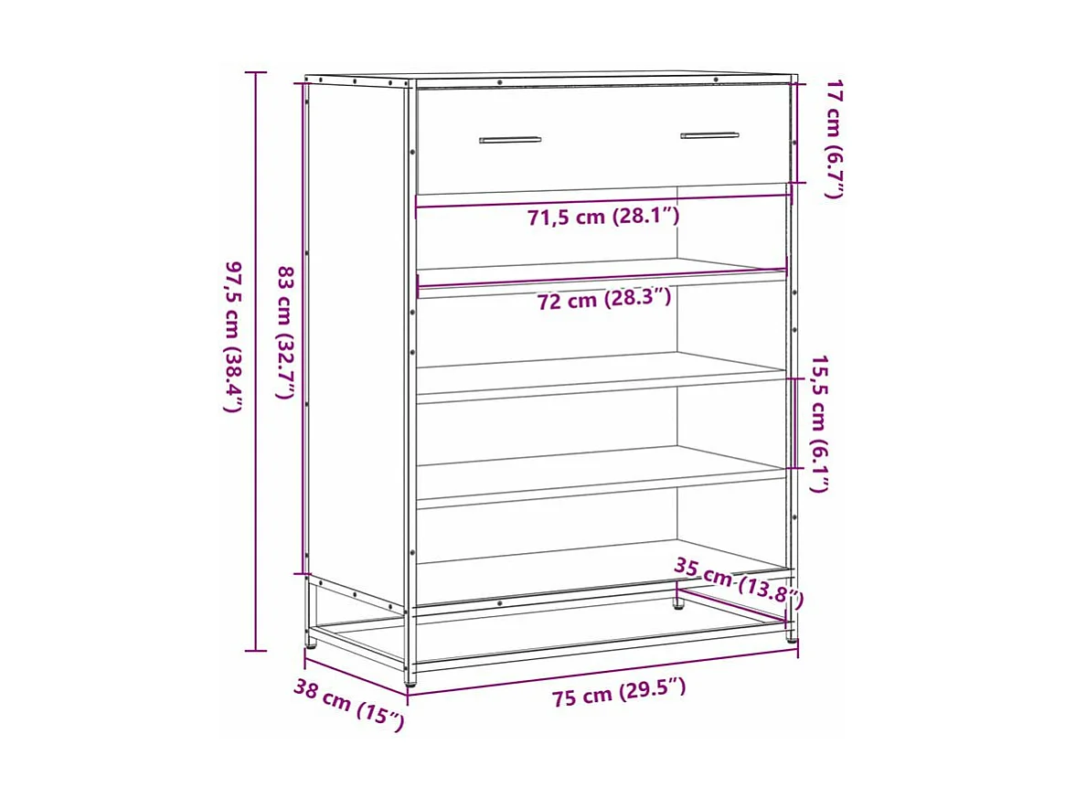 Meuble à chaussures noir 75x38x97,5 bois d'ingénierie métal