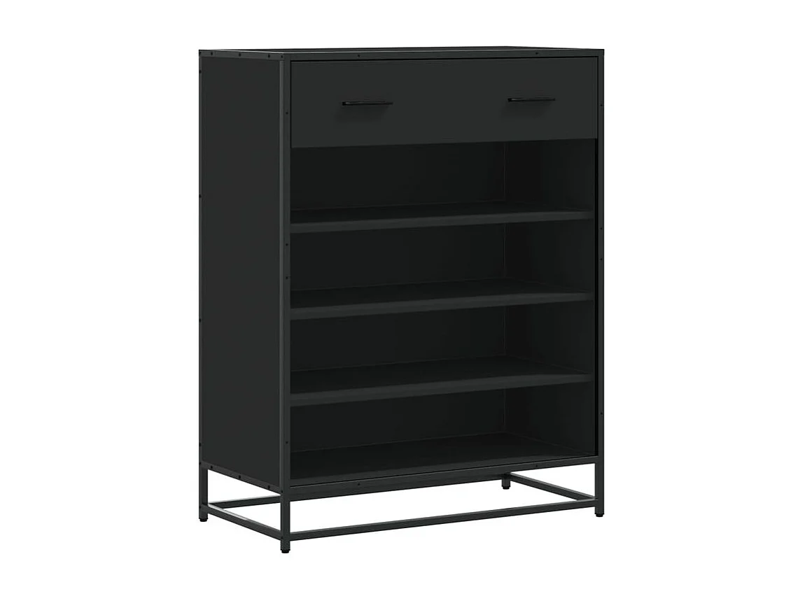 Meuble à chaussures noir 75x38x97,5 bois d'ingénierie métal