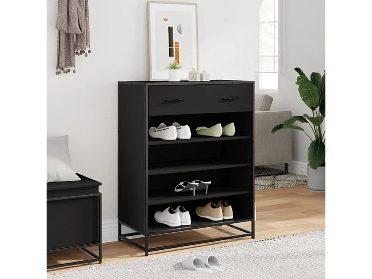 Meuble à chaussures noir 75x38x97,5 bois d'ingénierie métal