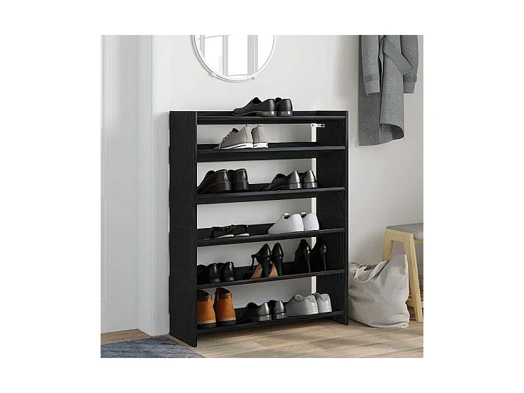 Étagère à chaussures noir 80x25x100 bois d'ingénierie