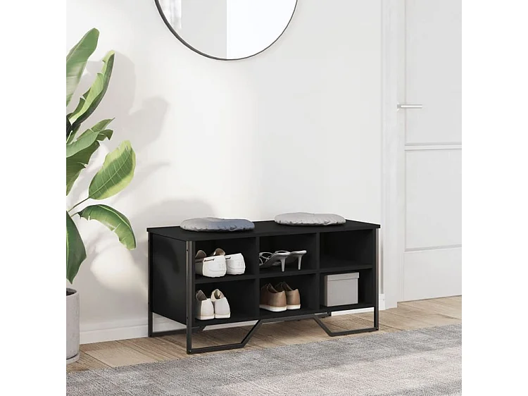 Armoire à chaussures noir 90x38x45,5 bois d'ingénierie