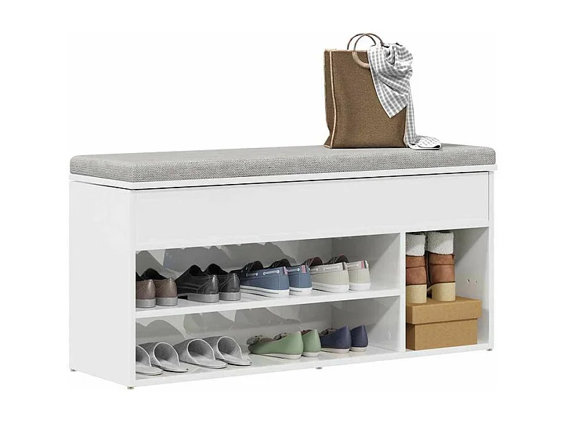 Banc à chaussures blanc brillant 102x30,5x45 bois ingénierie