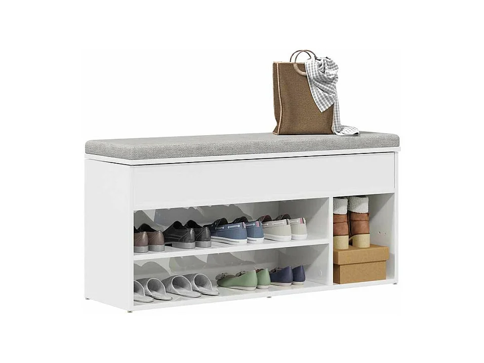 Banc à chaussures blanc brillant 102x30,5x45 bois ingénierie