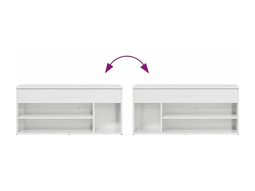 Banc à chaussures blanc brillant 102x30,5x45 bois ingénierie