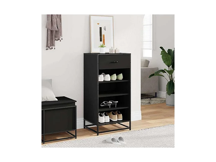 Étagère à chaussures noir 48x38x97,5 bois d'ingénierie