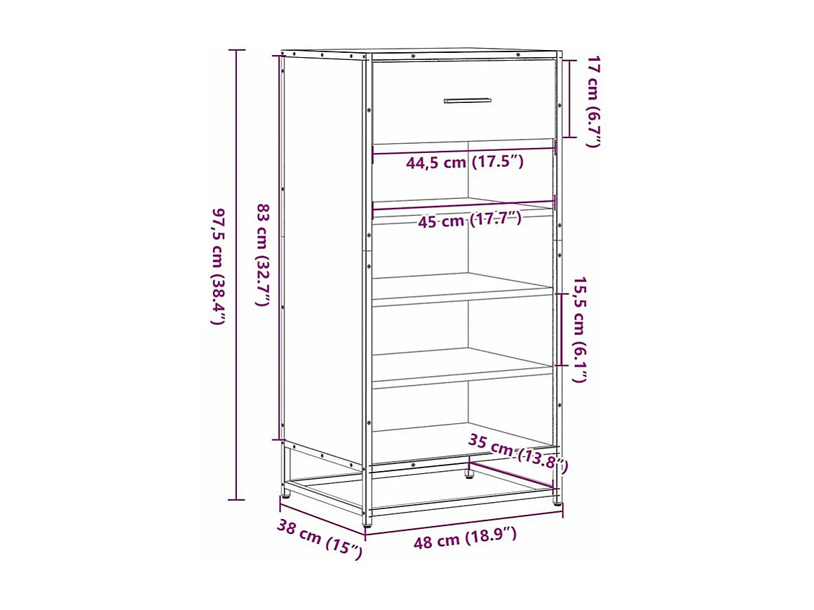 Étagère à chaussures noir 48x38x97,5 bois d'ingénierie