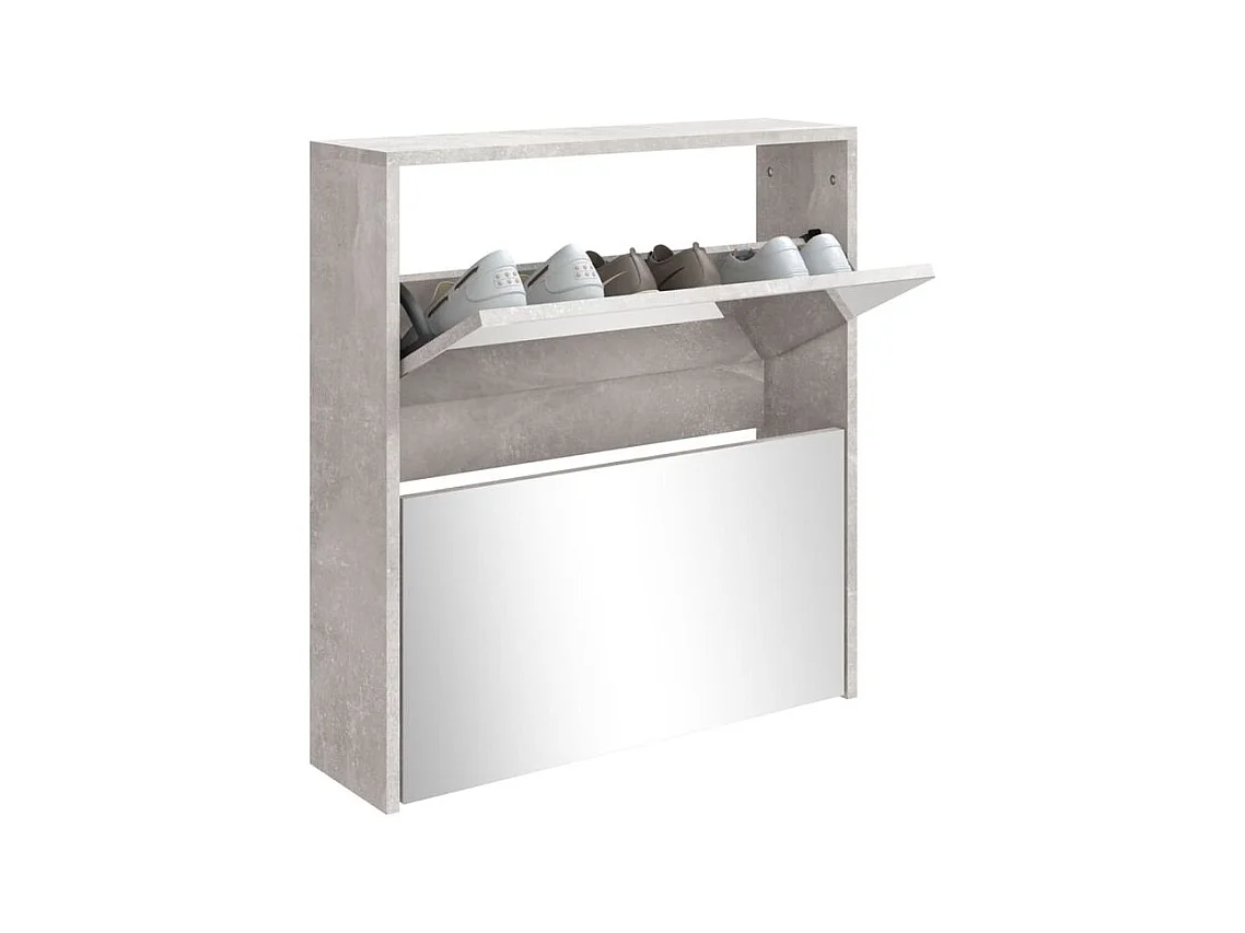 Armoire à chaussures 2 portes rabattables avec miroir Ranka H 67cm – Design moderne et élégant-Couleur Gris béton