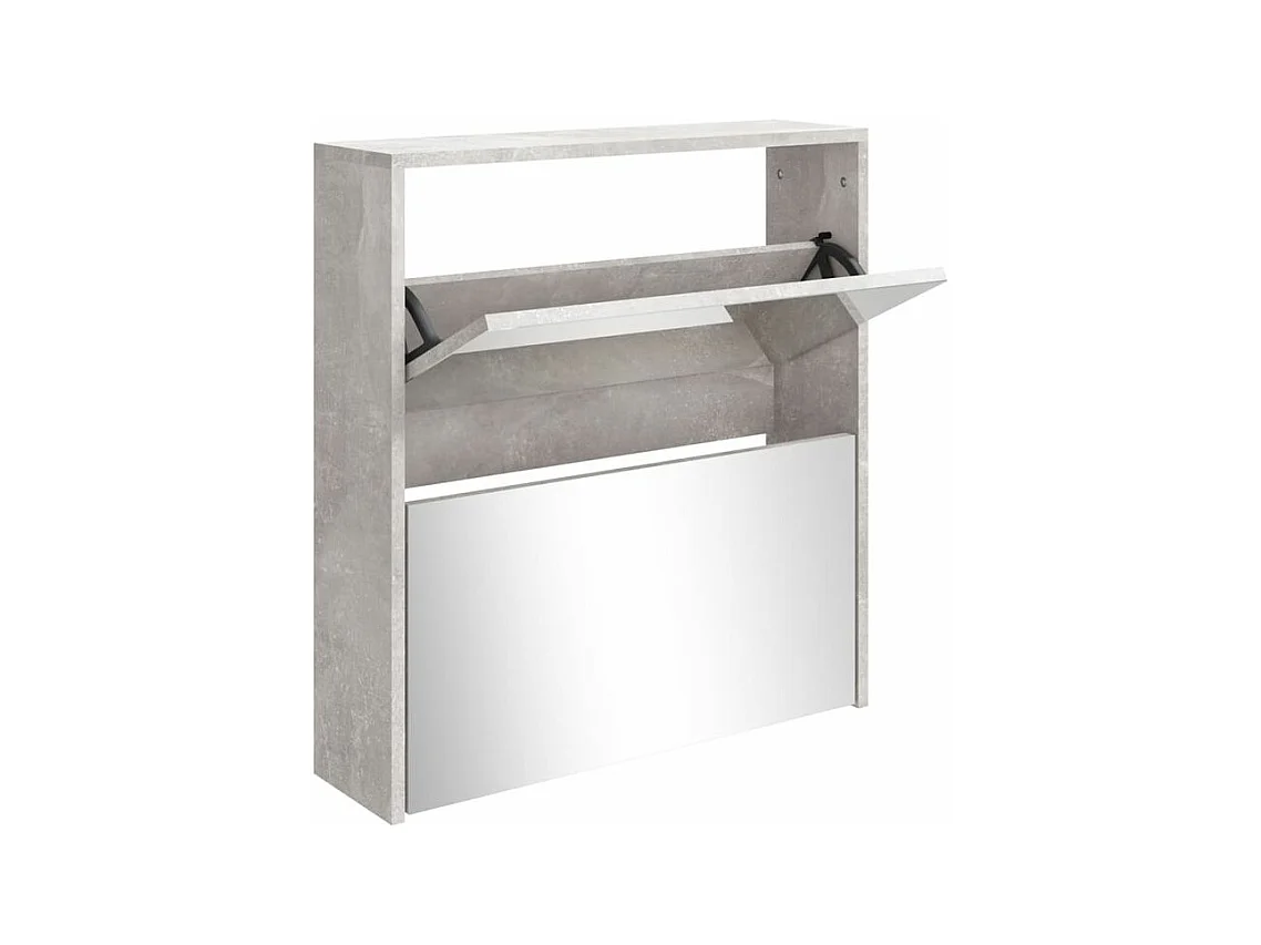 Armoire à chaussures 2 portes rabattables avec miroir Ranka H 67cm – Design moderne et élégant-Couleur Gris béton