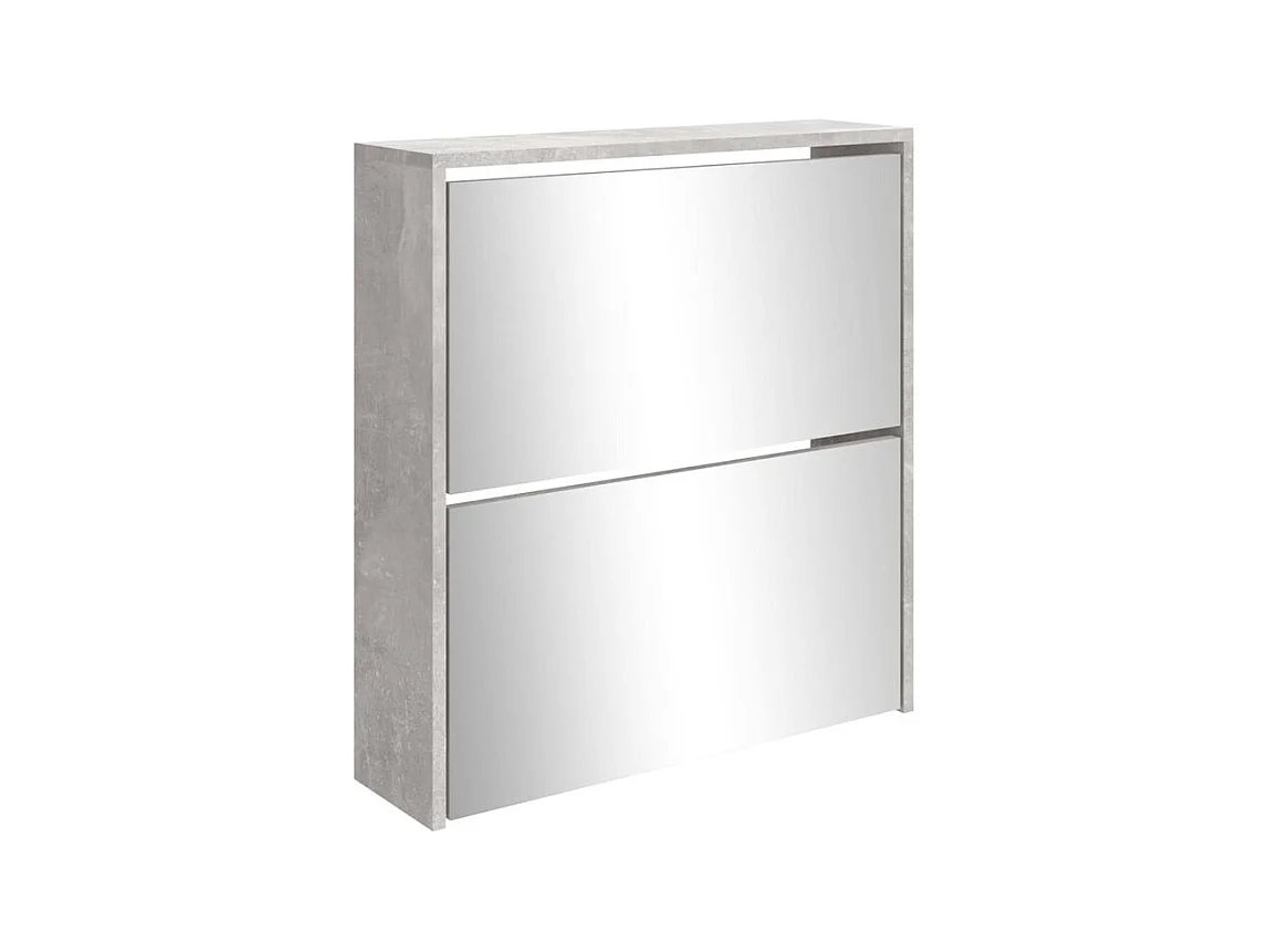 Armoire à chaussures 2 portes rabattables avec miroir Ranka H 67cm – Design moderne et élégant-Couleur Gris béton