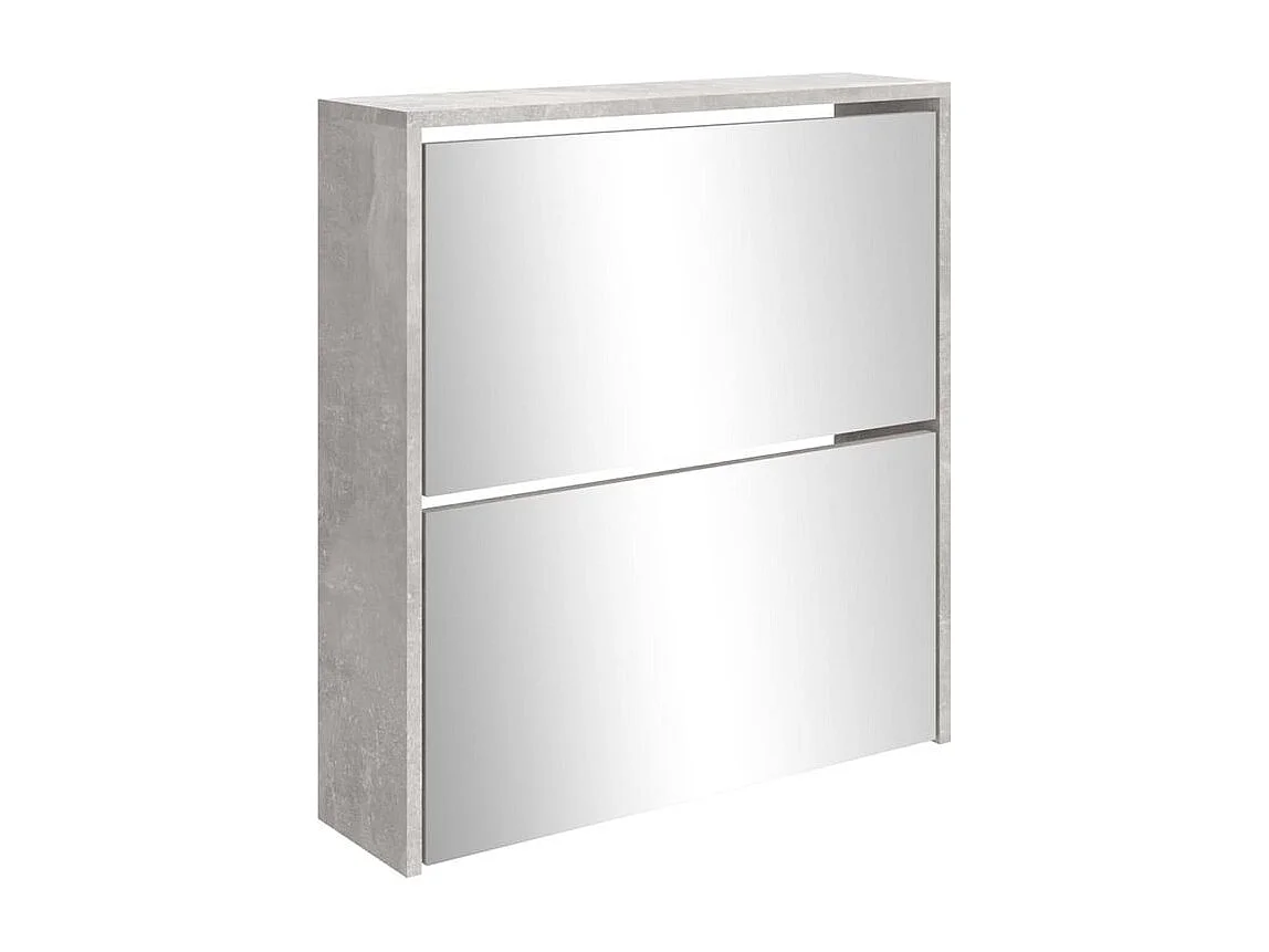 Armoire à chaussures 2 portes rabattables avec miroir Ranka H 67cm – Design moderne et élégant-Couleur Gris béton