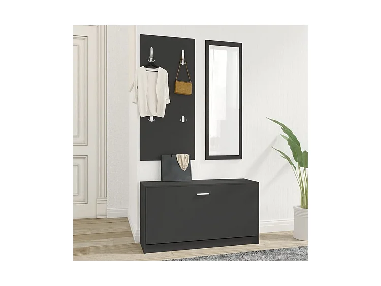 Ensemble d'armoires à chaussures 3-en-1 Noir Bois d'ingénierie