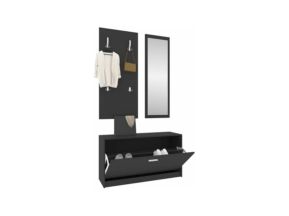 Ensemble d'armoires à chaussures 3-en-1 Noir Bois d'ingénierie