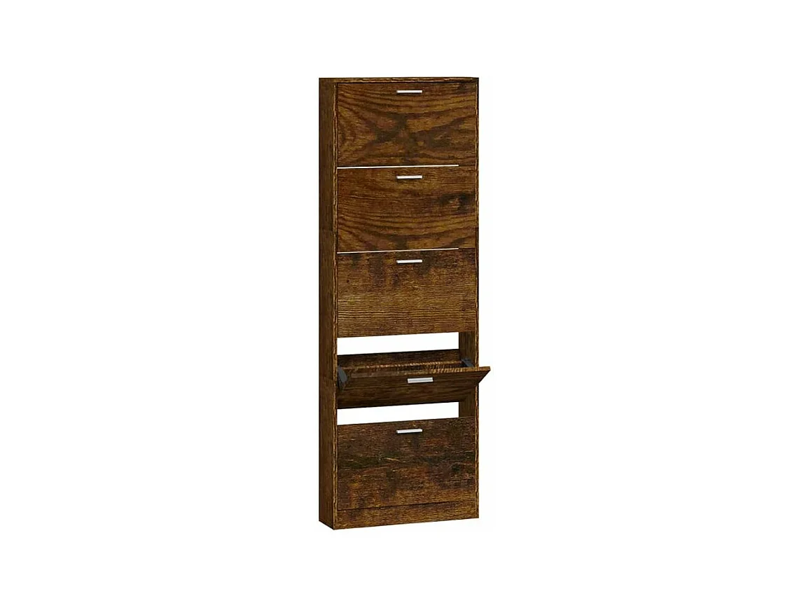 Armoire à chaussures en bois Puerto L59xH169xP17 – 5 portes rabattables-Couleur Marron fumé
