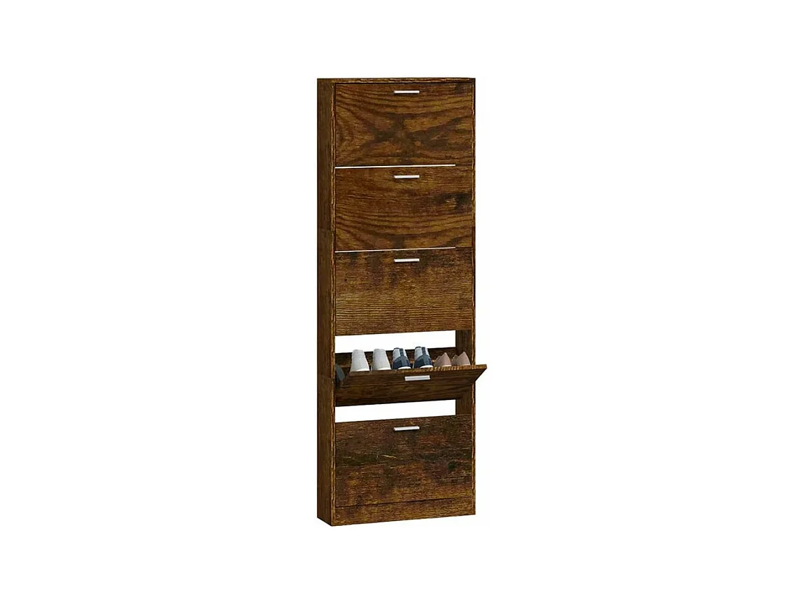 Armoire à chaussures en bois Puerto L59xH169xP17 – 5 portes rabattables-Couleur Marron fumé