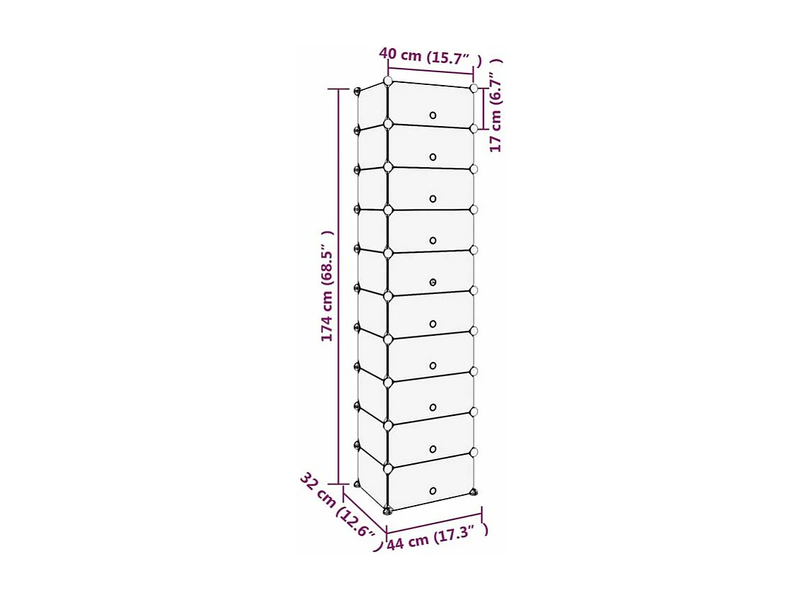 Étagère à chaussures Noir 44x32x174 PP