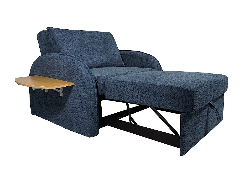 Sofá cama de 88x113-125x95-220 cm de tela en color azul con bandeja lateral plegable Thor