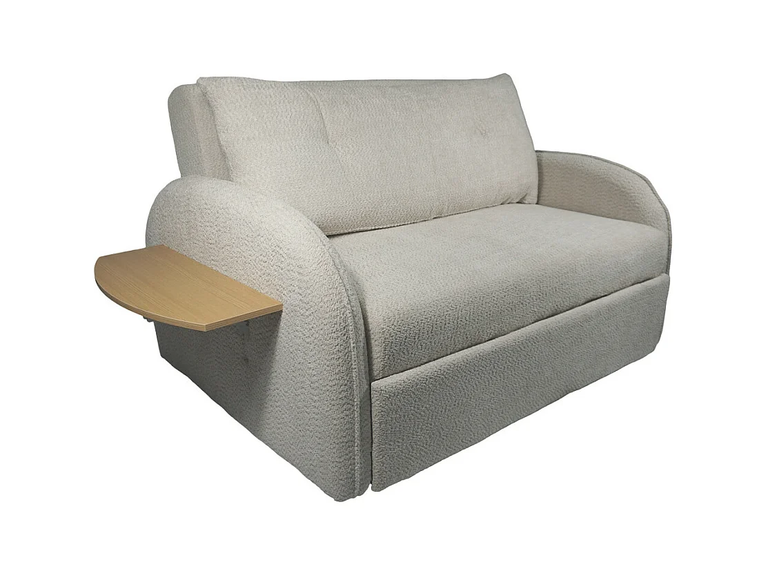 Sofá cama doble de 88x143-155x90-220 cm de tela en beige con bandeja lateral plegable Thor