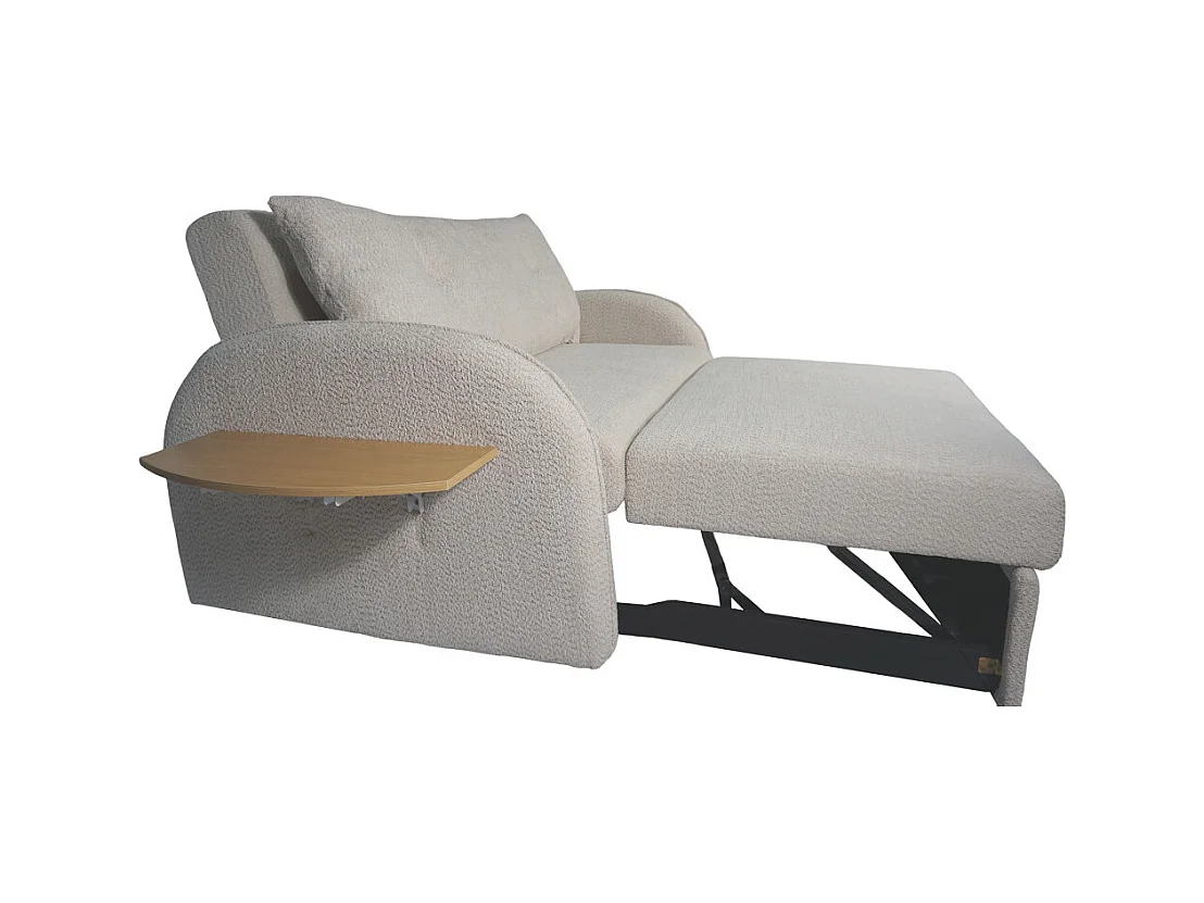 Sofá cama doble de 88x143-155x90-220 cm de tela en beige con bandeja lateral plegable Thor