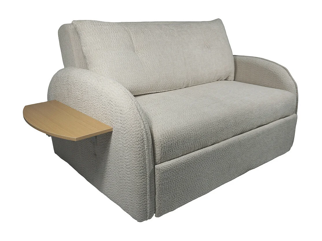 Sofá cama doble de 88x143-155x90-220 cm de tela en beige con bandeja lateral plegable Thor