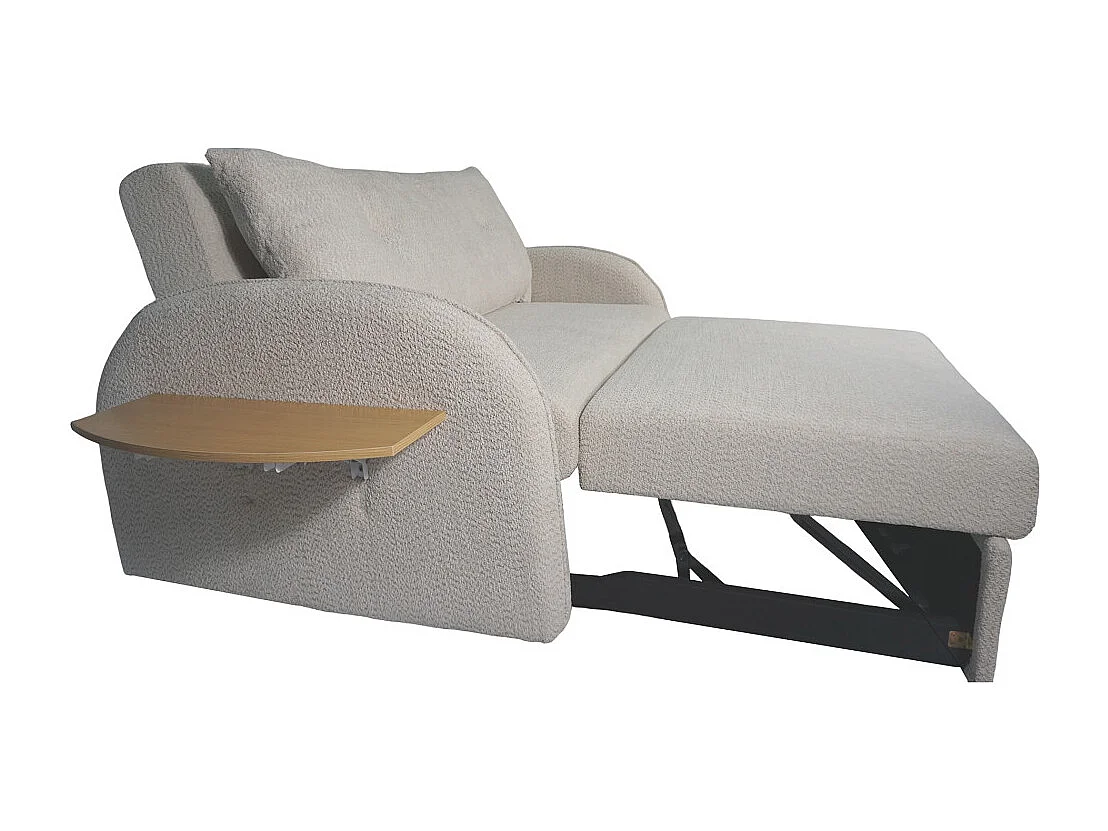 Sofá cama doble de 88x143-155x90-220 cm de tela en beige con bandeja lateral plegable Thor