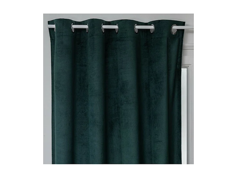 Rideau à œillets Occultant en Velours Vert cèdre motif en relief 140 x 260 cm