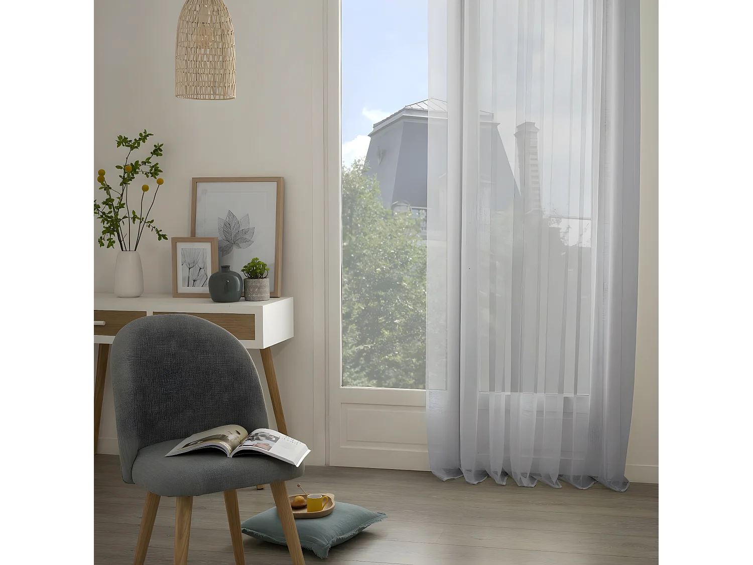 Voilage à œillets Gris  135 x 240 cm