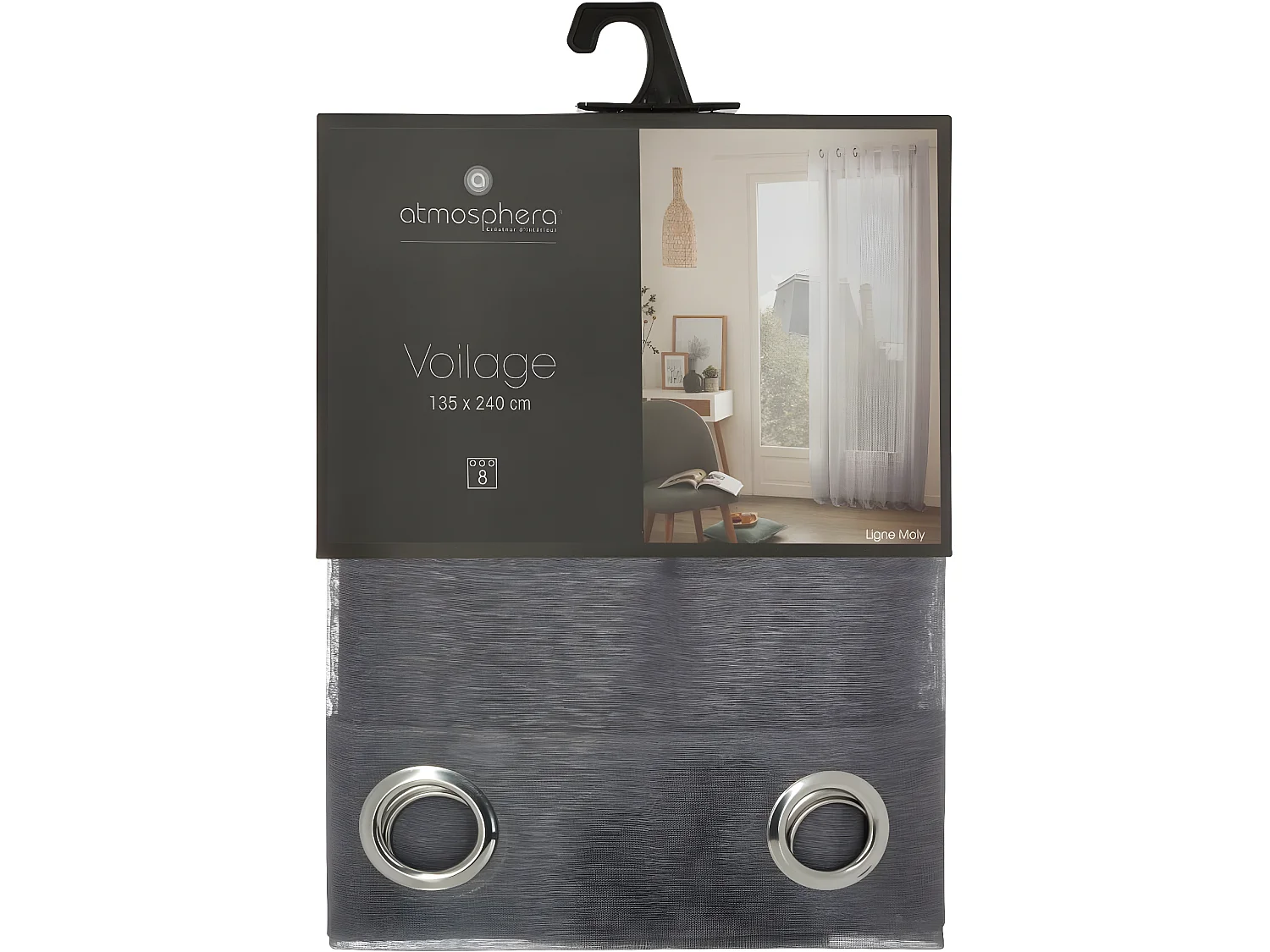 Voilage à œillets Gris  135 x 240 cm